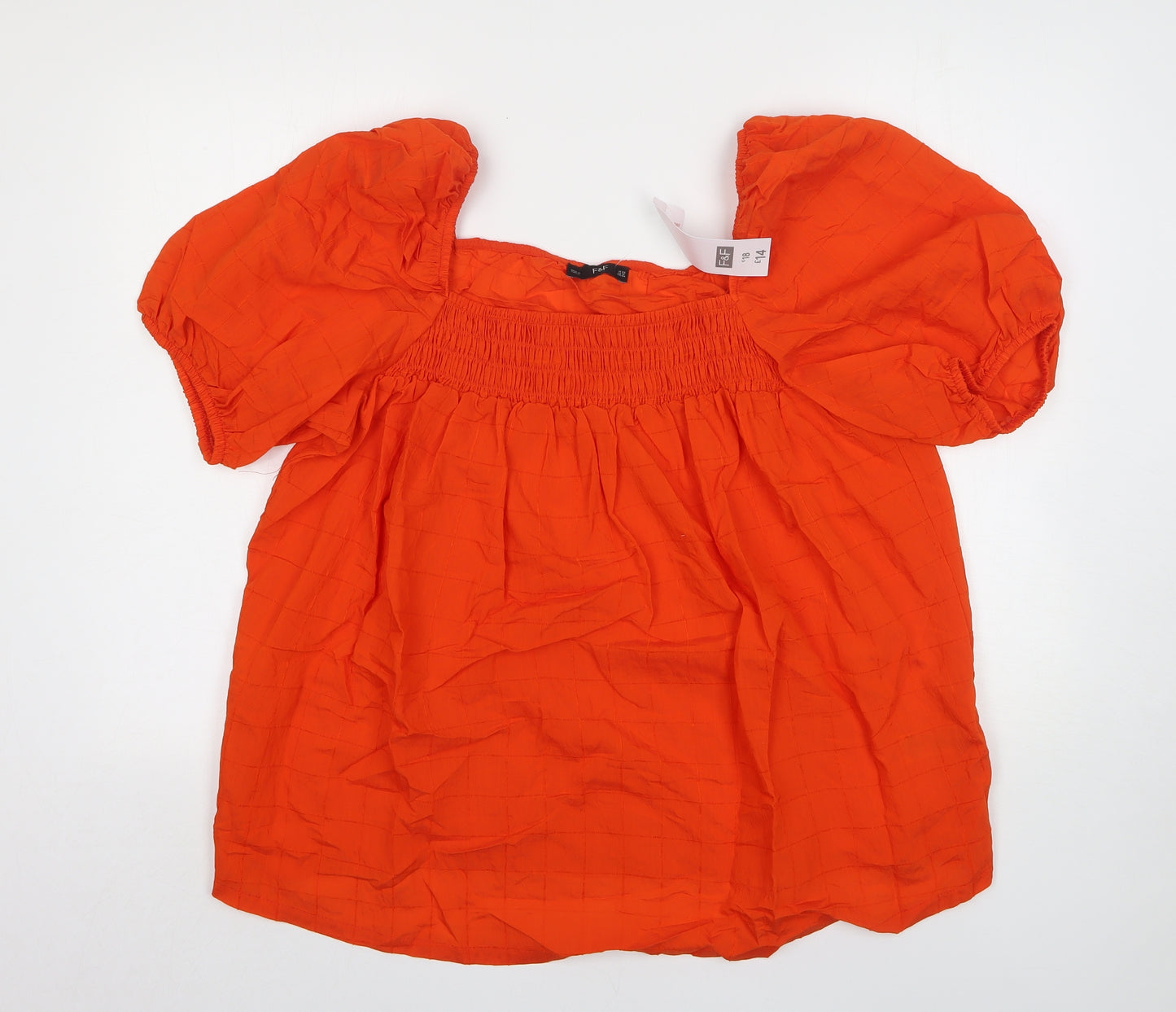 F&F Womens Orange Check Viscose Basic Blouse Size 22 Square Neck