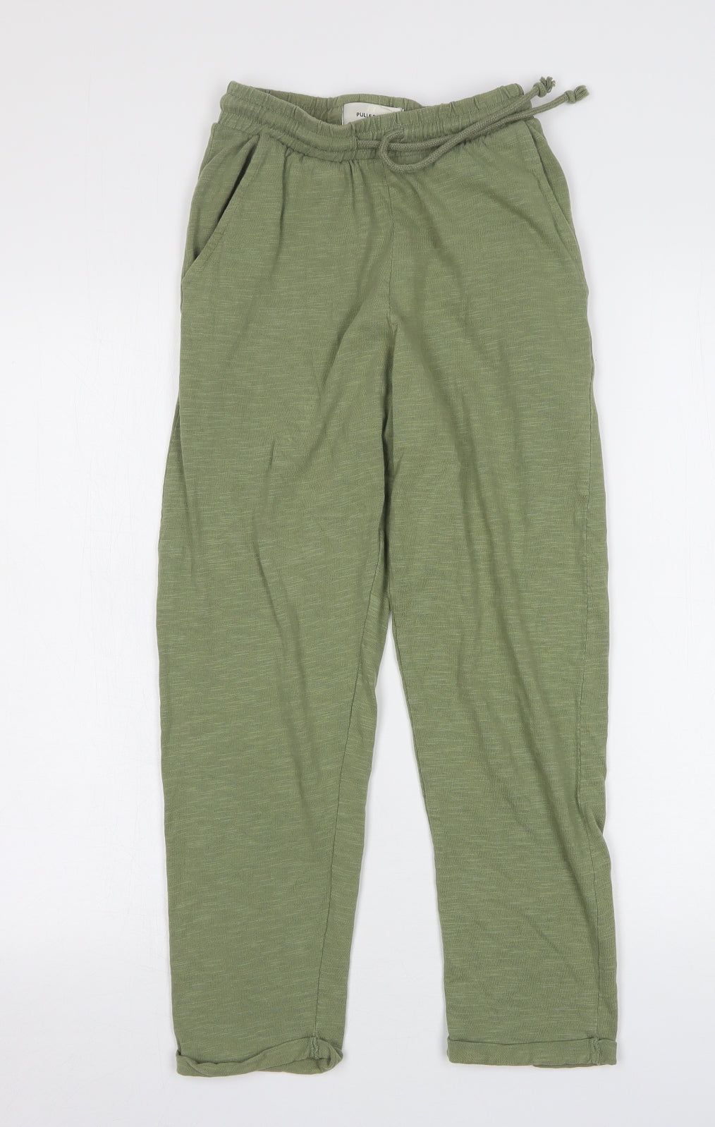 Pull & Bear Womens Green  Cotton Sweatpants Trousers Size XS L24 in Regular Snap