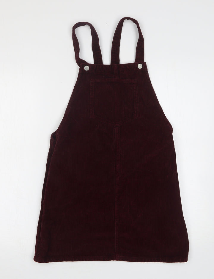 Topshop Womens Purple Cotton Pinafore/Dungaree Dress Size 8 Square Neck