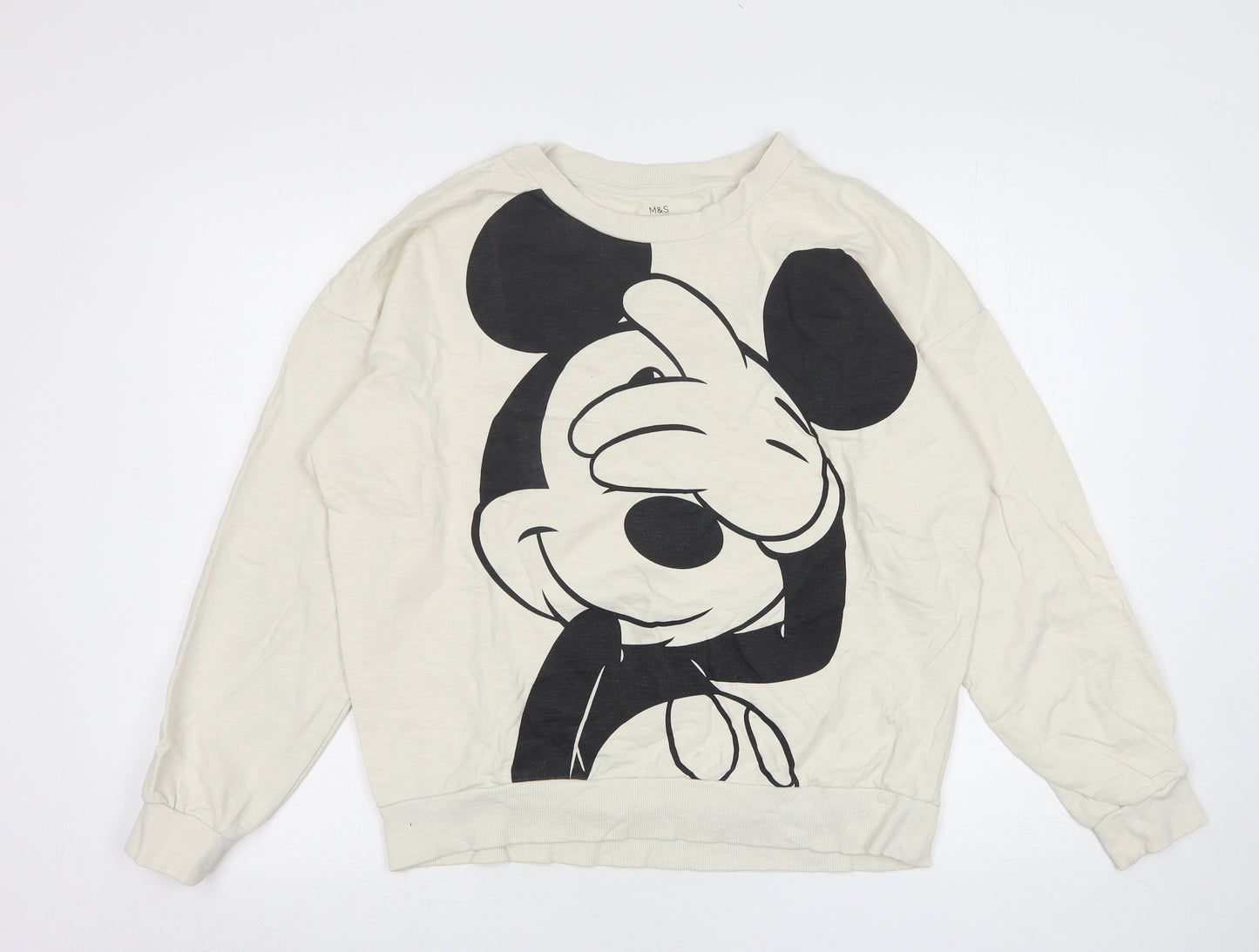 Marks and Spencer Womens Beige  Cotton Pullover Sweatshirt Size 12   - Mickey Mouse