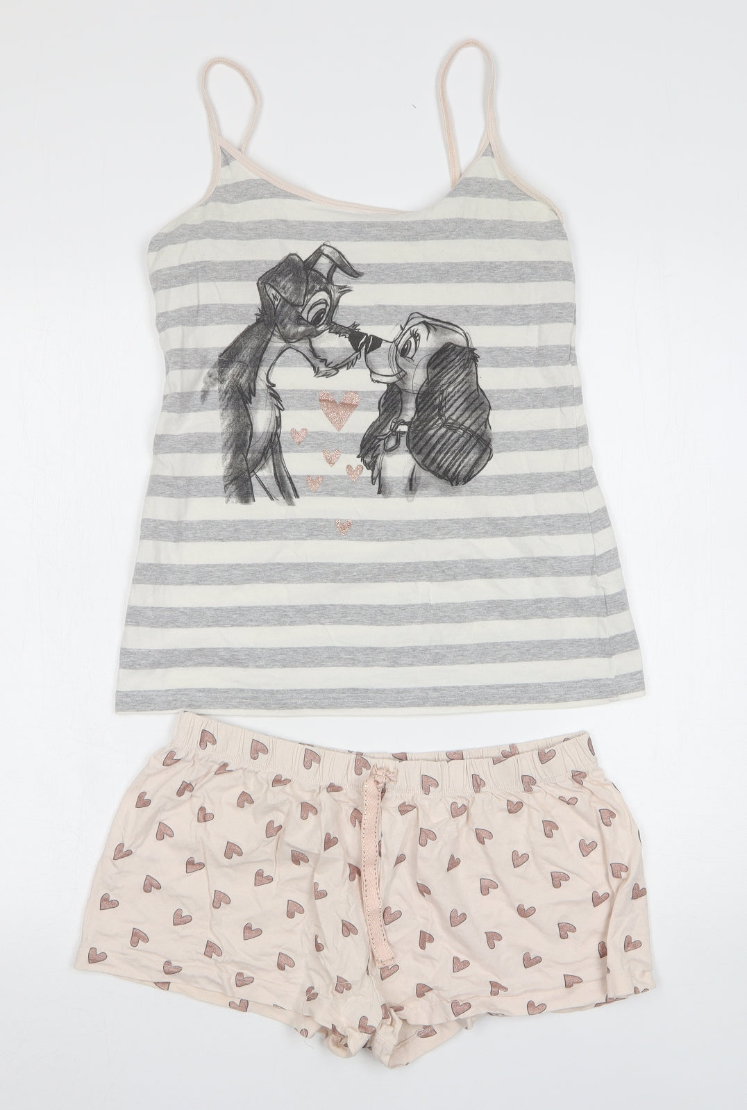 Primark Womens Multicoloured Striped Cotton Top Pyjama Set Size 12   - Lady And The Tramp