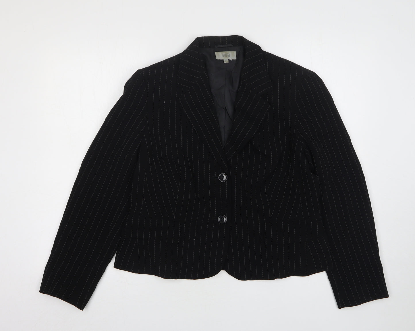 Marks and Spencer Womens Black Striped Polyester Jacket Suit Jacket Size 16