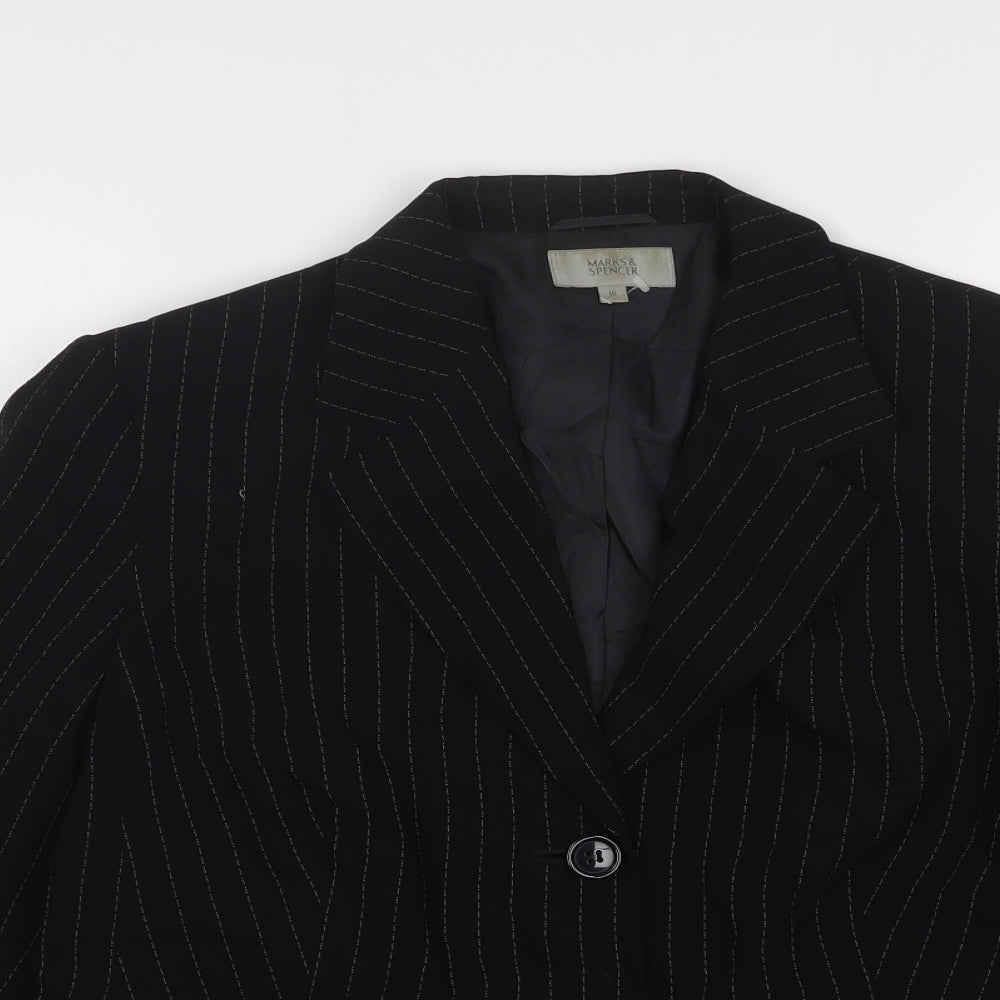 Marks and Spencer Womens Black Striped Polyester Jacket Suit Jacket Size 16