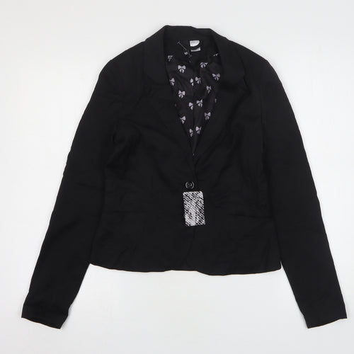 H&M Womens Black  Polyester Jacket Suit Jacket Size 10