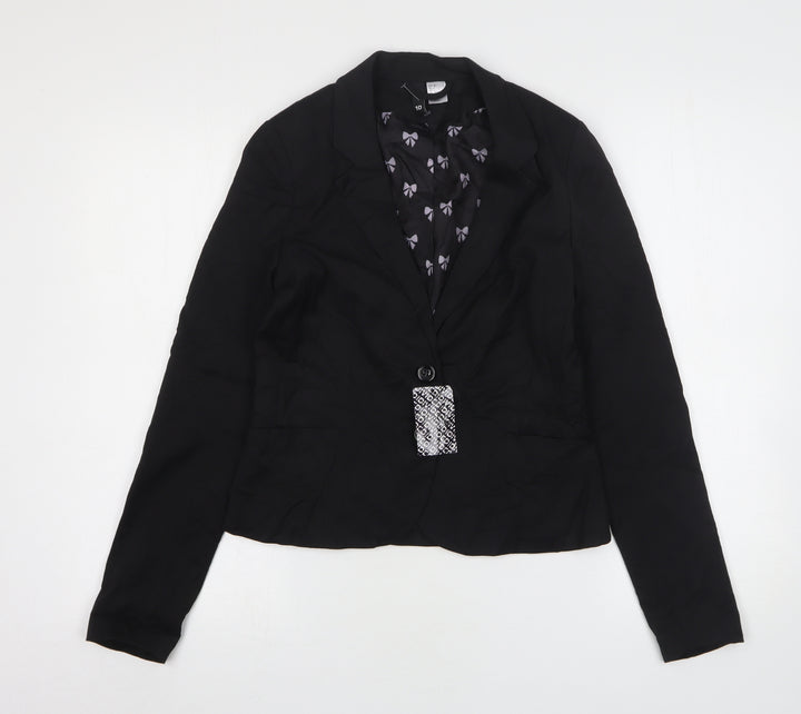 H&M Womens Black Polyester Jacket Suit Jacket Size 10