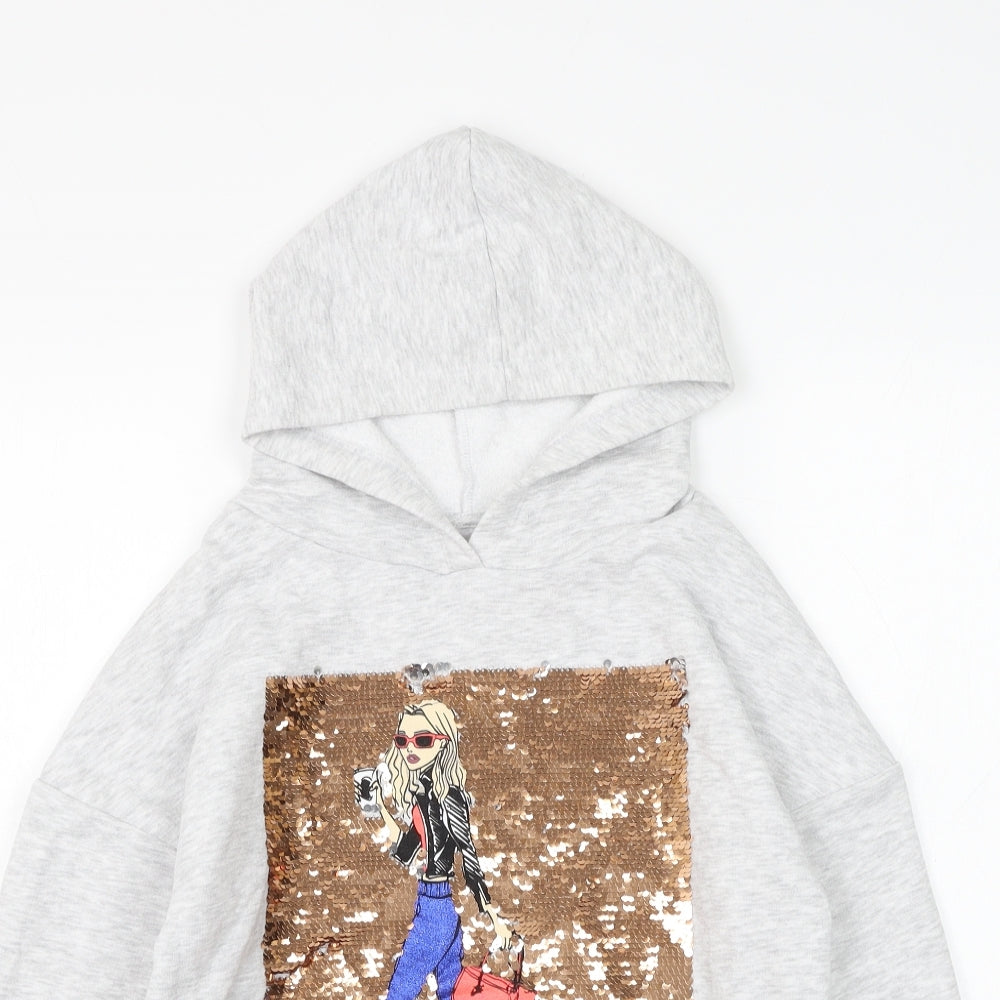 Dunnes Stores Girls Grey  Cotton Pullover Hoodie Size 10-11 Years  Pullover