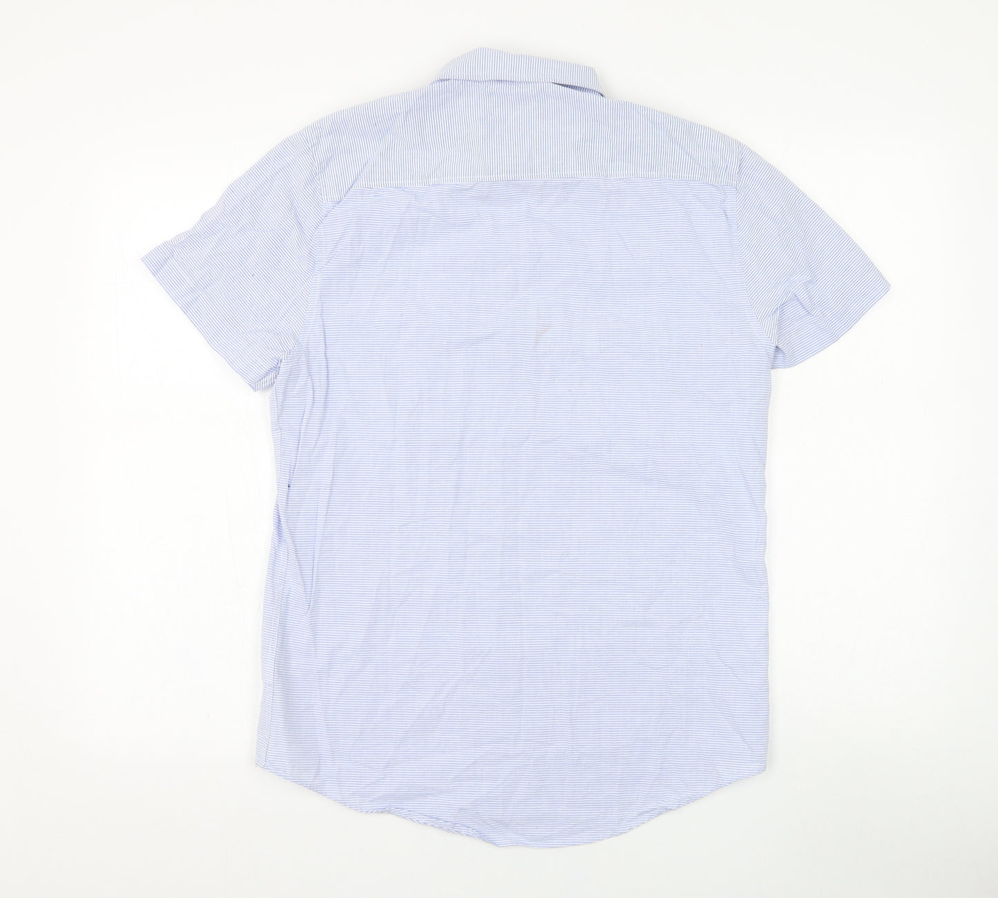 F&F Mens Blue Striped Cotton  Button-Up Size S Collared Button