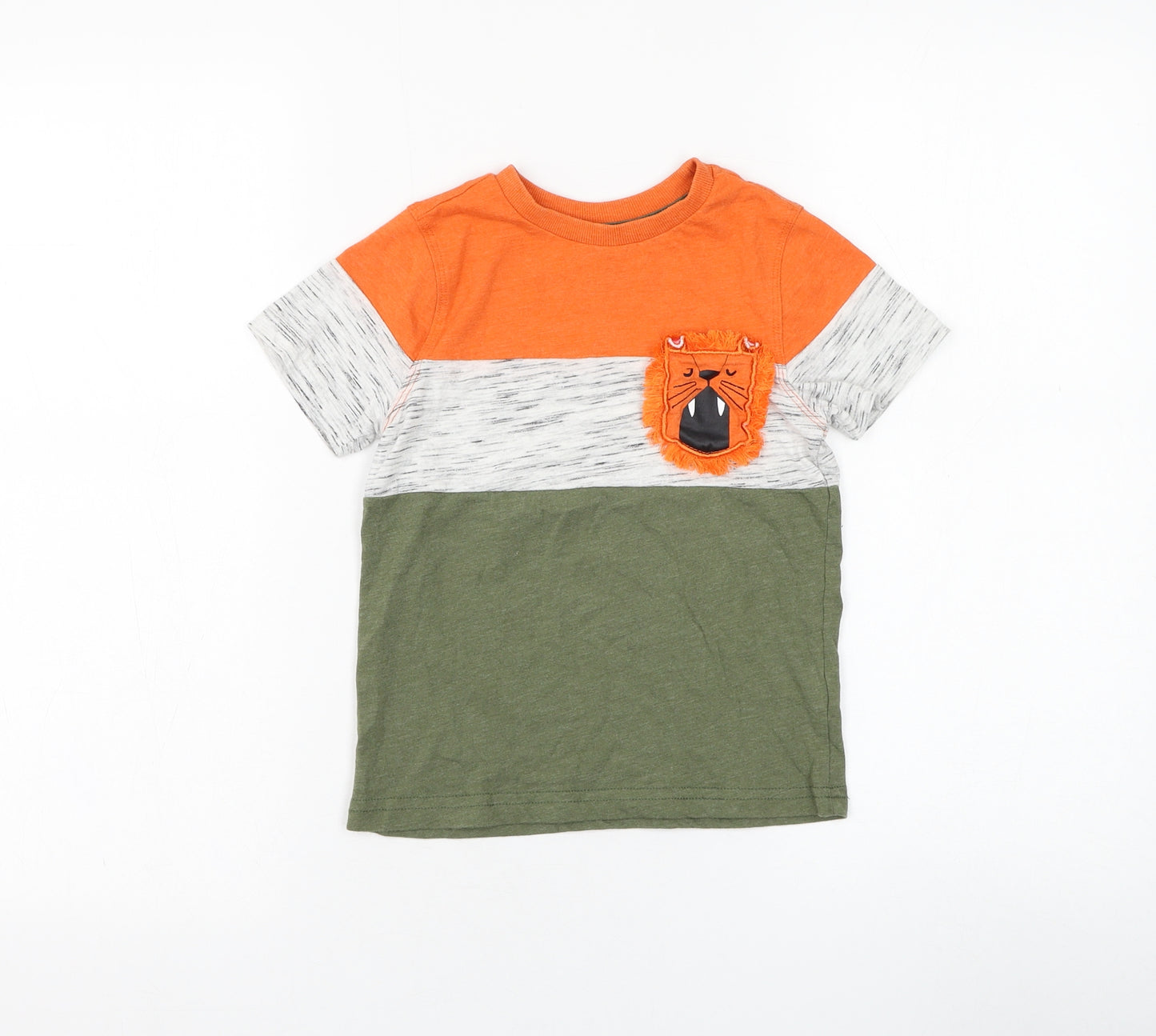 F&F Boys Green  Cotton Basic T-Shirt Size 4-5 Years Round Neck Pullover - Lion