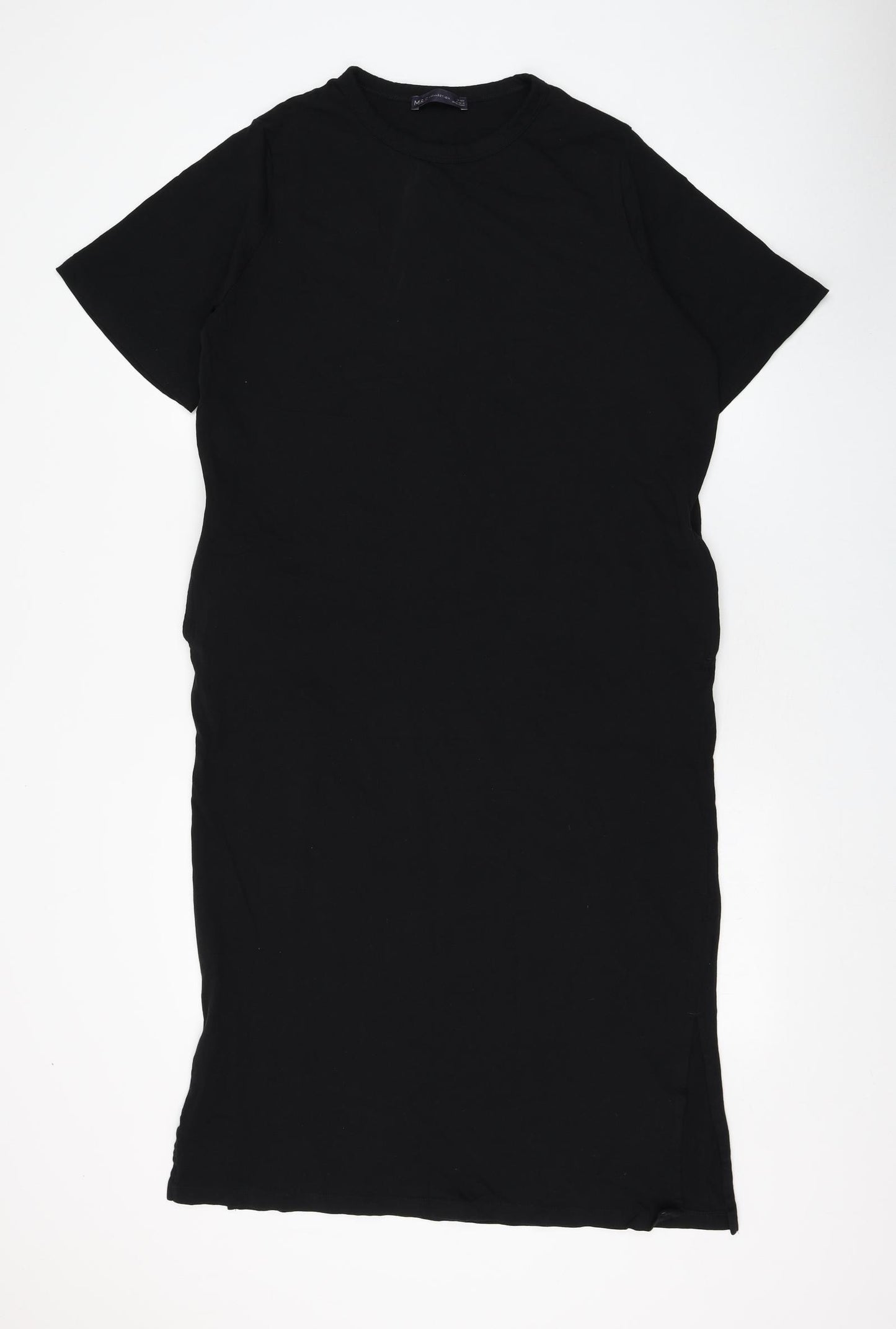 Marks and Spencer Womens Black  Cotton T-Shirt Dress  Size 12  Round Neck Pullover