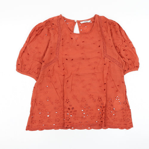 Only Womens Red  Cotton Basic Blouse Size 6 Round Neck