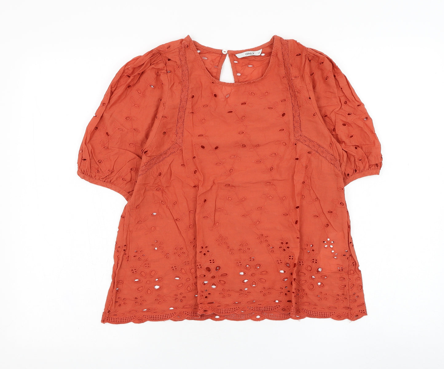 Only Womens Red  Cotton Basic Blouse Size 6 Round Neck