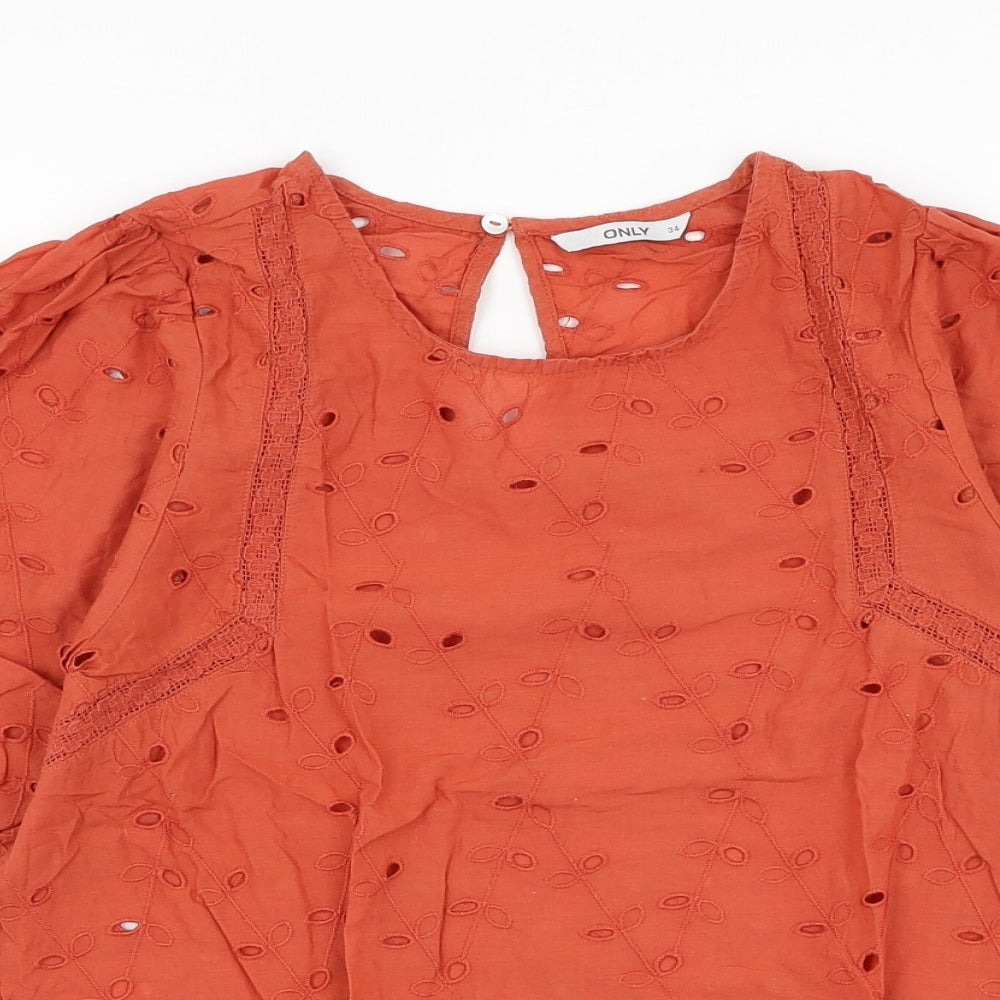 Only Womens Red  Cotton Basic Blouse Size 6 Round Neck