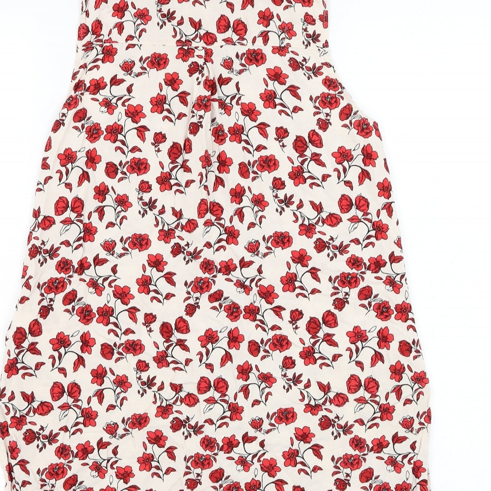 H&M Womens White Floral Viscose Basic Button-Up Size 8 Collared