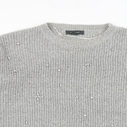 Primark Womens Grey Round Neck  Acrylic Pullover Jumper Size 10