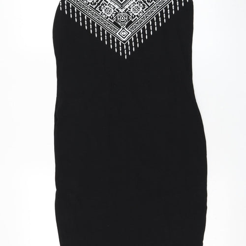 Amisu Womens Black Geometric Polyester Tank Dress  Size 10  Round Neck Pullover