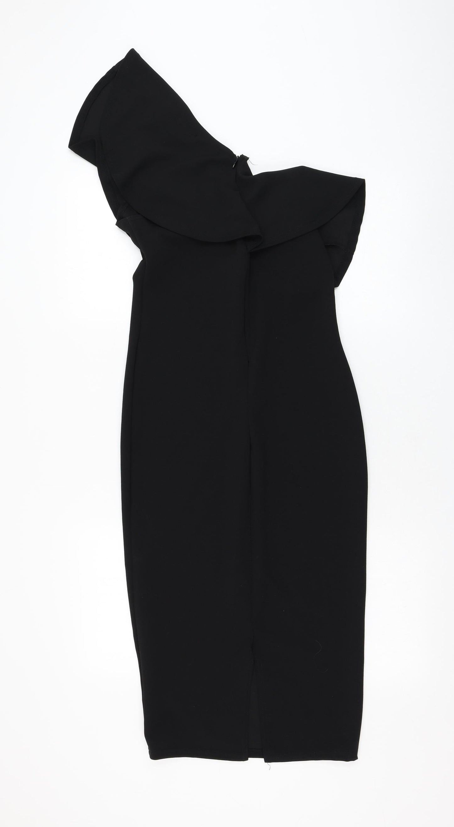 Missguided Womens Black  Polyester Pencil Dress  Size 10  One Shoulder Zip