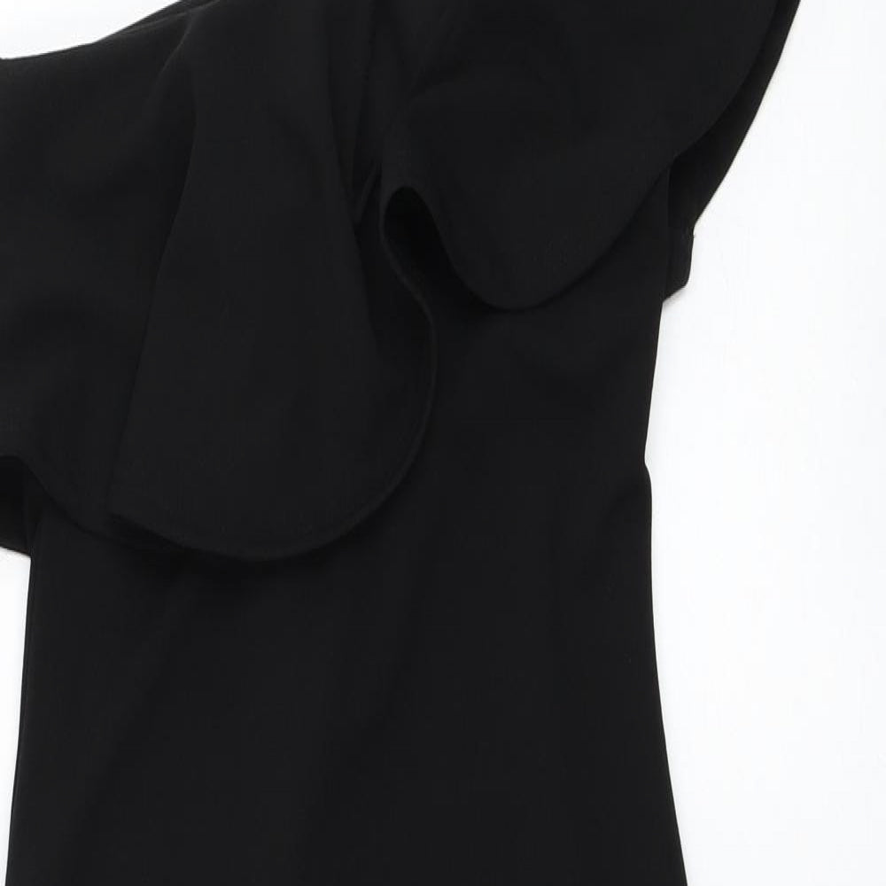 Missguided Womens Black  Polyester Pencil Dress  Size 10  One Shoulder Zip