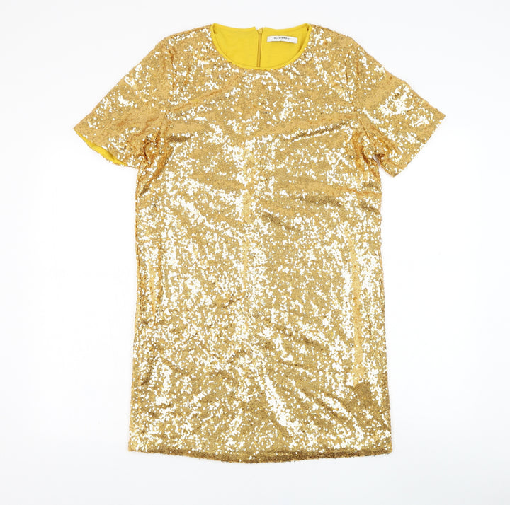Glamorous Womens Gold  Polyester Shift  Size S  Round Neck Zip