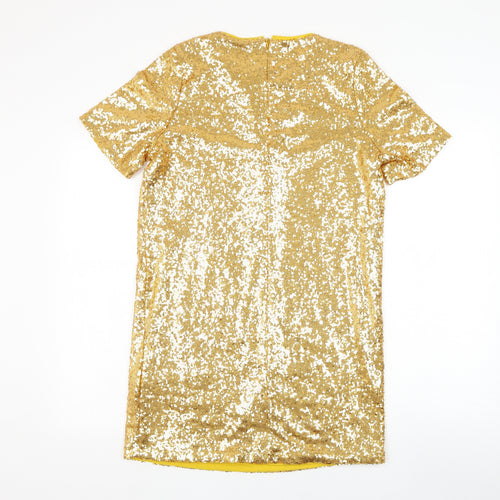 Glamorous Womens Gold  Polyester Shift  Size S  Round Neck Zip