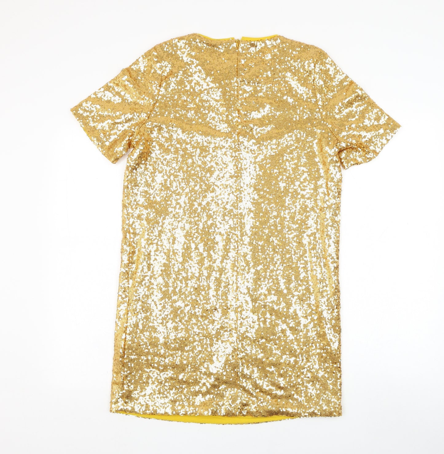 Glamorous Womens Gold  Polyester Shift  Size S  Round Neck Zip