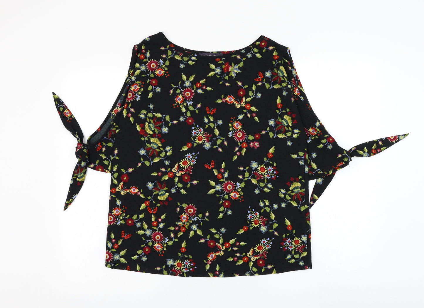 Marks and Spencer Womens Black Floral Polyester Basic Blouse Size 10 Round Neck