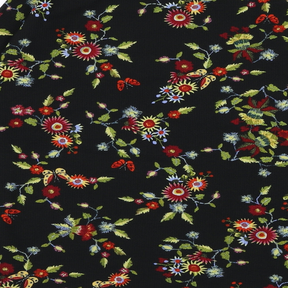 Marks and Spencer Womens Black Floral Polyester Basic Blouse Size 10 Round Neck