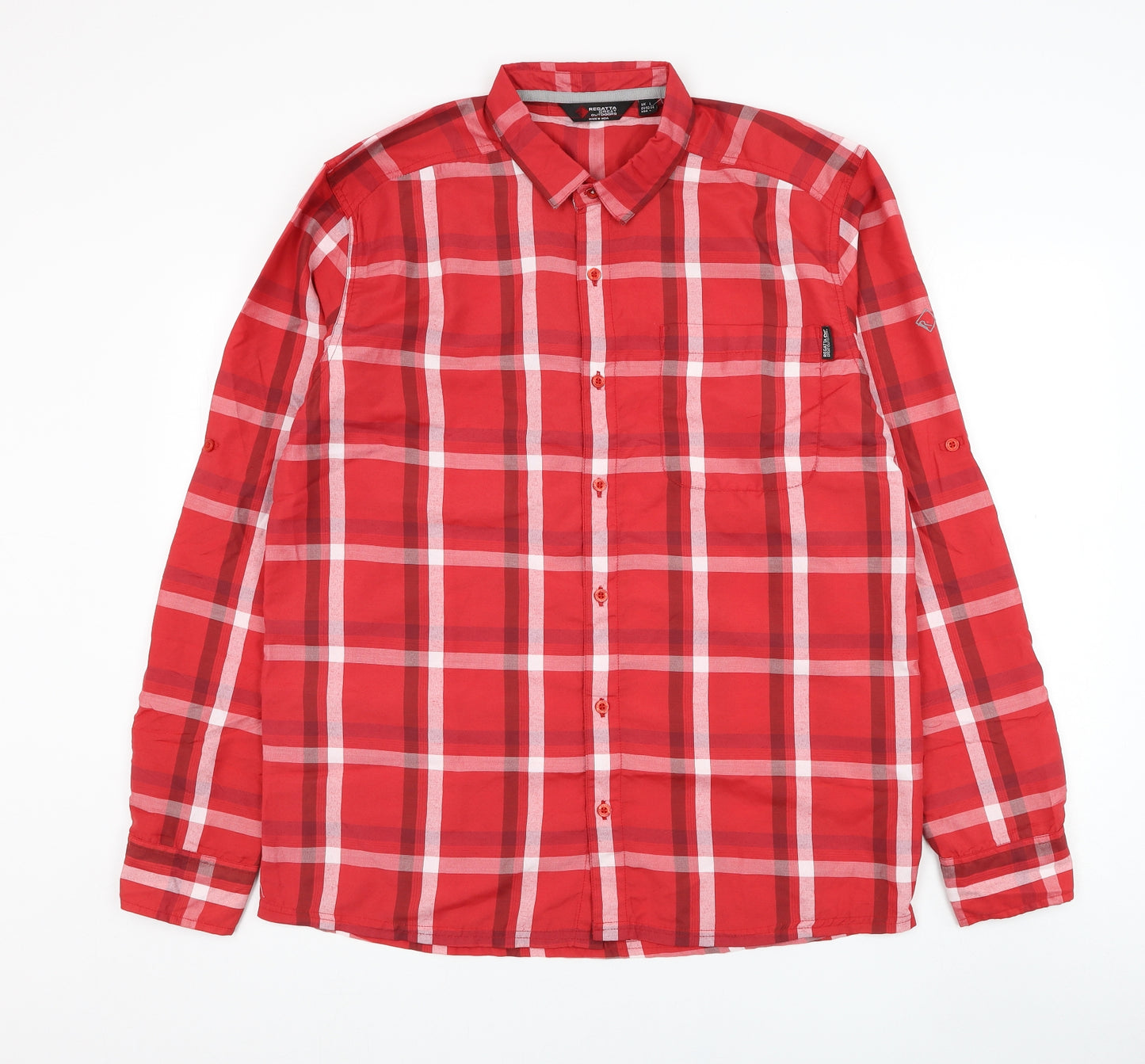 Regatta Mens Red Check Polyester  Button-Up Size L Collared Button