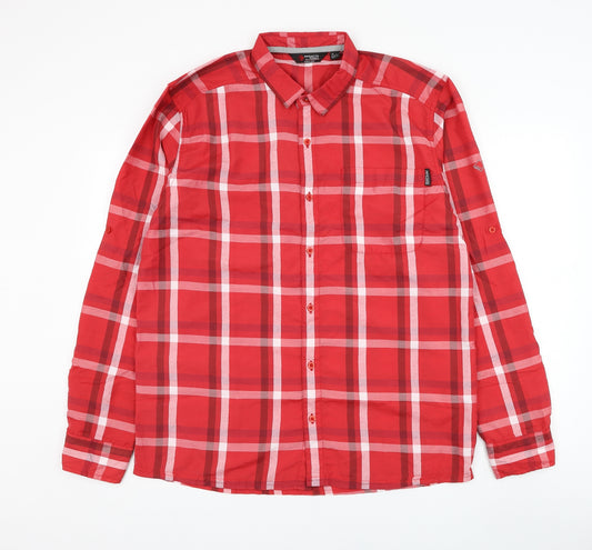 Regatta Mens Red Check Polyester  Button-Up Size L Collared Button