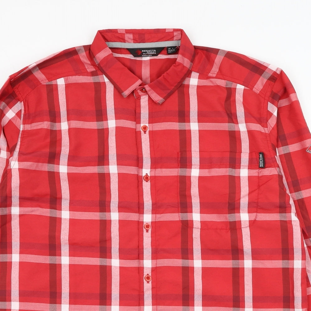 Regatta Mens Red Check Polyester  Button-Up Size L Collared Button