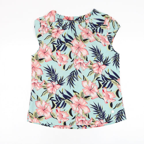 Rant & Rave Womens Blue Floral Polyester Basic Blouse Size 12 Round Neck