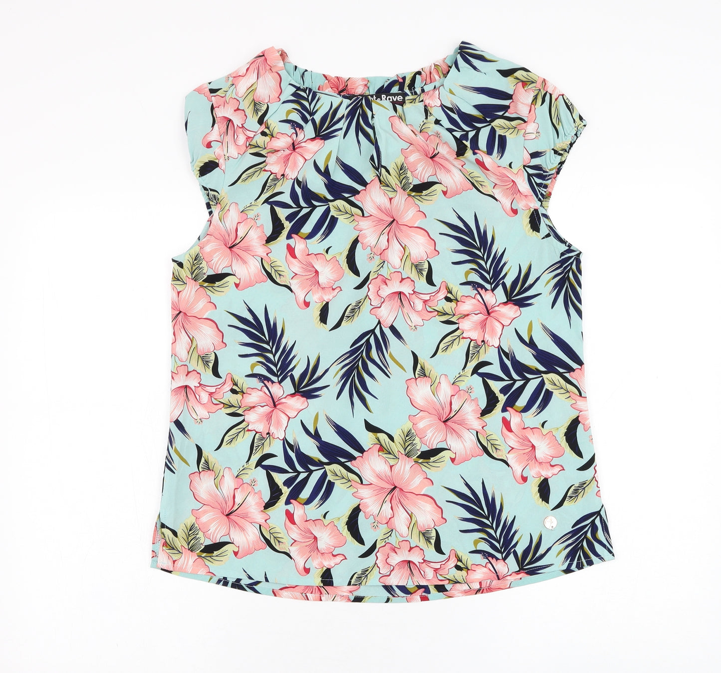 Rant & Rave Womens Blue Floral Polyester Basic Blouse Size 12 Round Neck