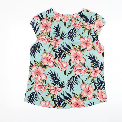 Rant & Rave Womens Blue Floral Polyester Basic Blouse Size 12 Round Neck