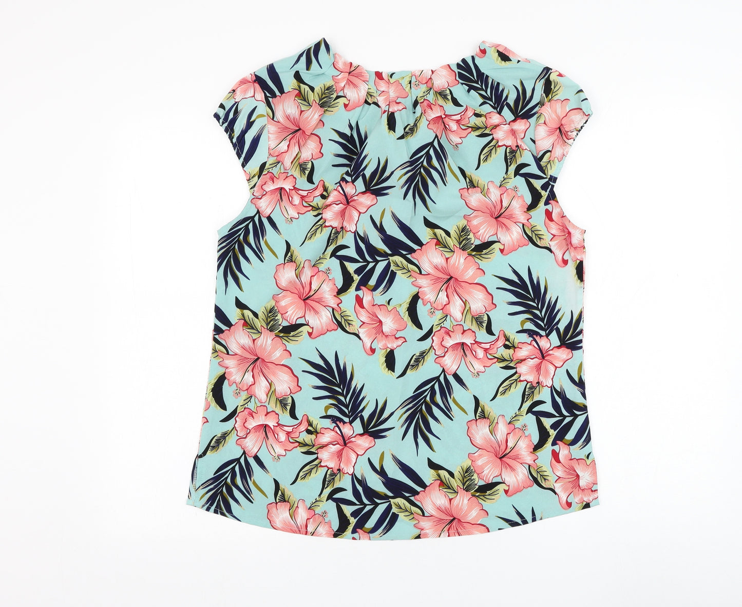 Rant & Rave Womens Blue Floral Polyester Basic Blouse Size 12 Round Neck