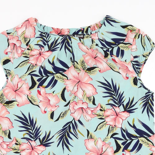 Rant & Rave Womens Blue Floral Polyester Basic Blouse Size 12 Round Neck