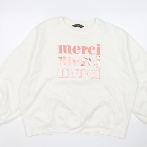 F&F Womens White  Cotton Pullover Sweatshirt Size 16   - Merci