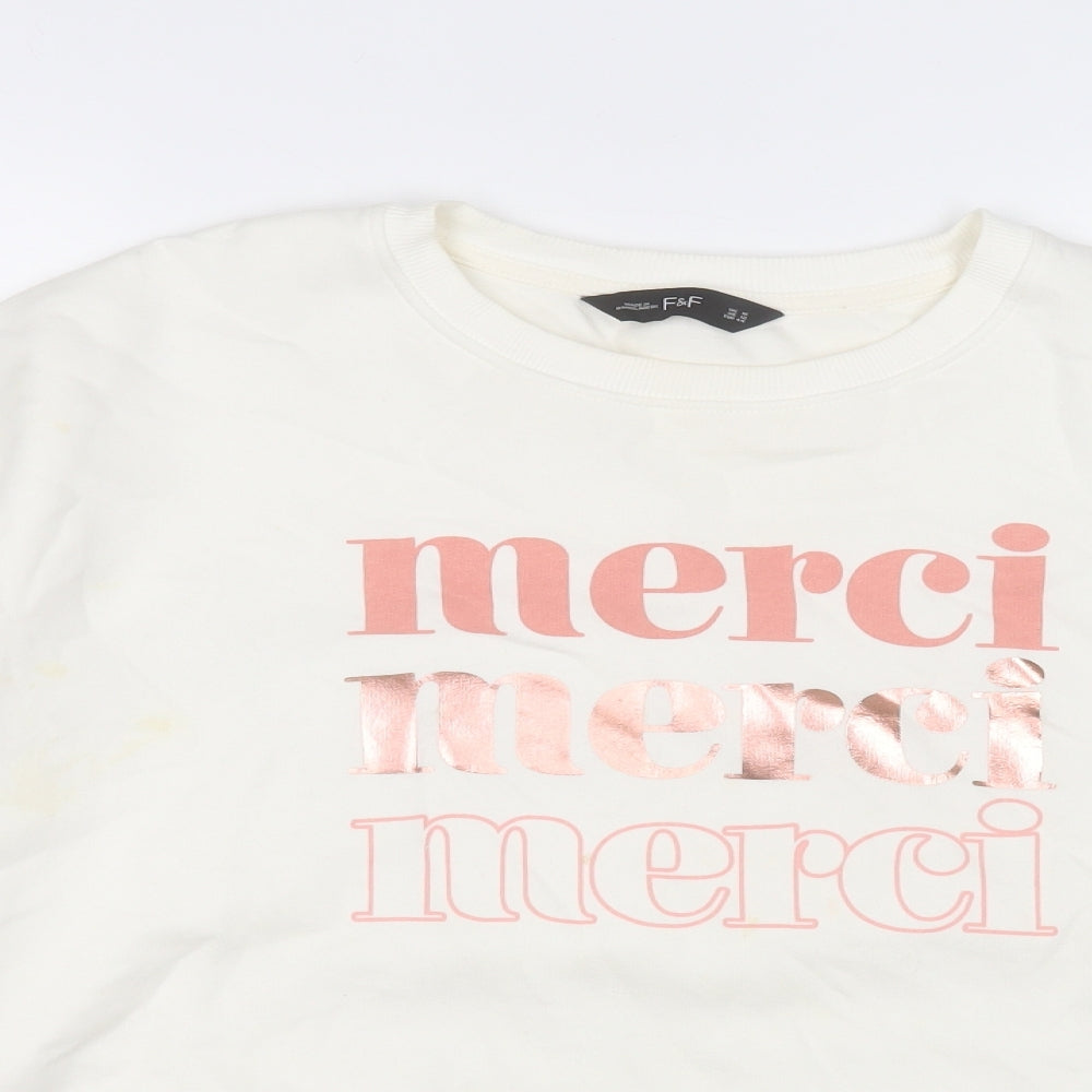 F&F Womens White  Cotton Pullover Sweatshirt Size 16   - Merci
