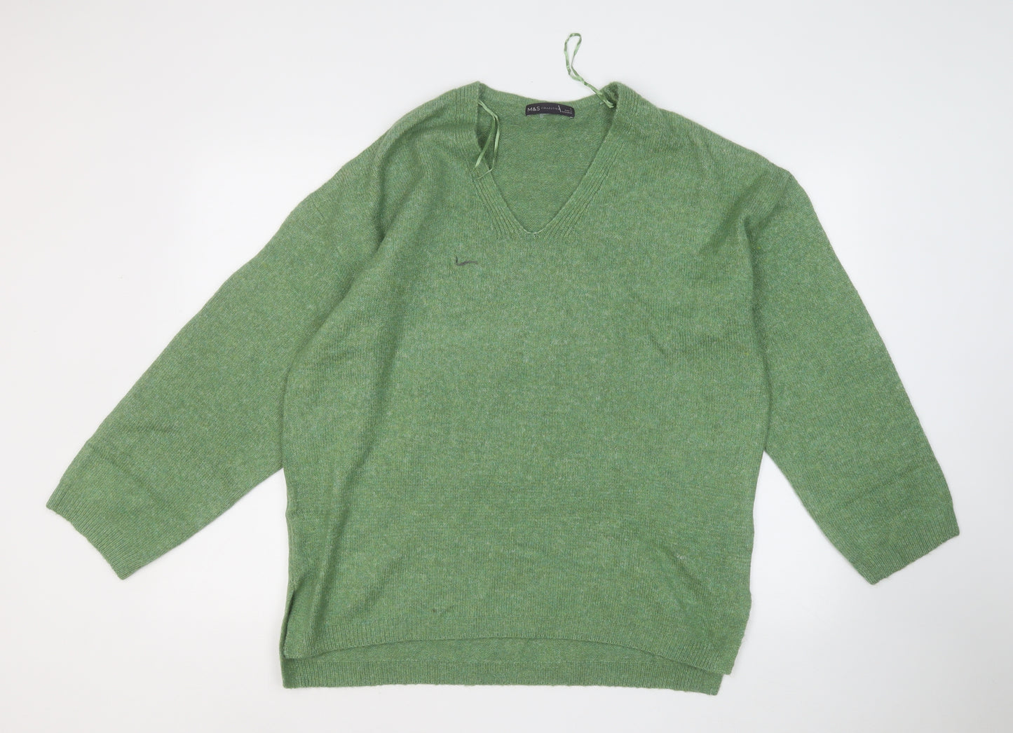 Marks and Spencer Womens Green V-Neck  Acrylic Pullover Jumper Size L