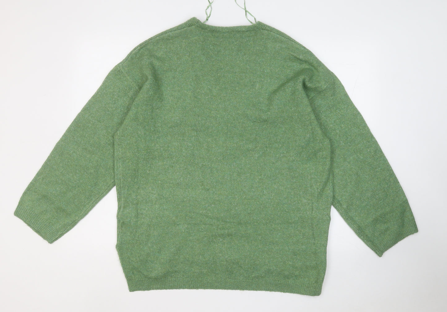 Marks and Spencer Womens Green V-Neck  Acrylic Pullover Jumper Size L