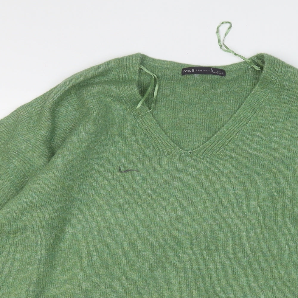 Marks and Spencer Womens Green V-Neck  Acrylic Pullover Jumper Size L