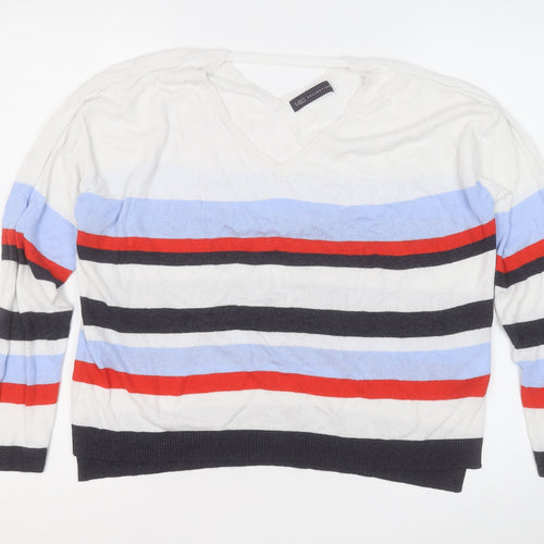 Marks and Spencer Womens Multicoloured Round Neck Striped Viscose Pullover Jumper Size 14