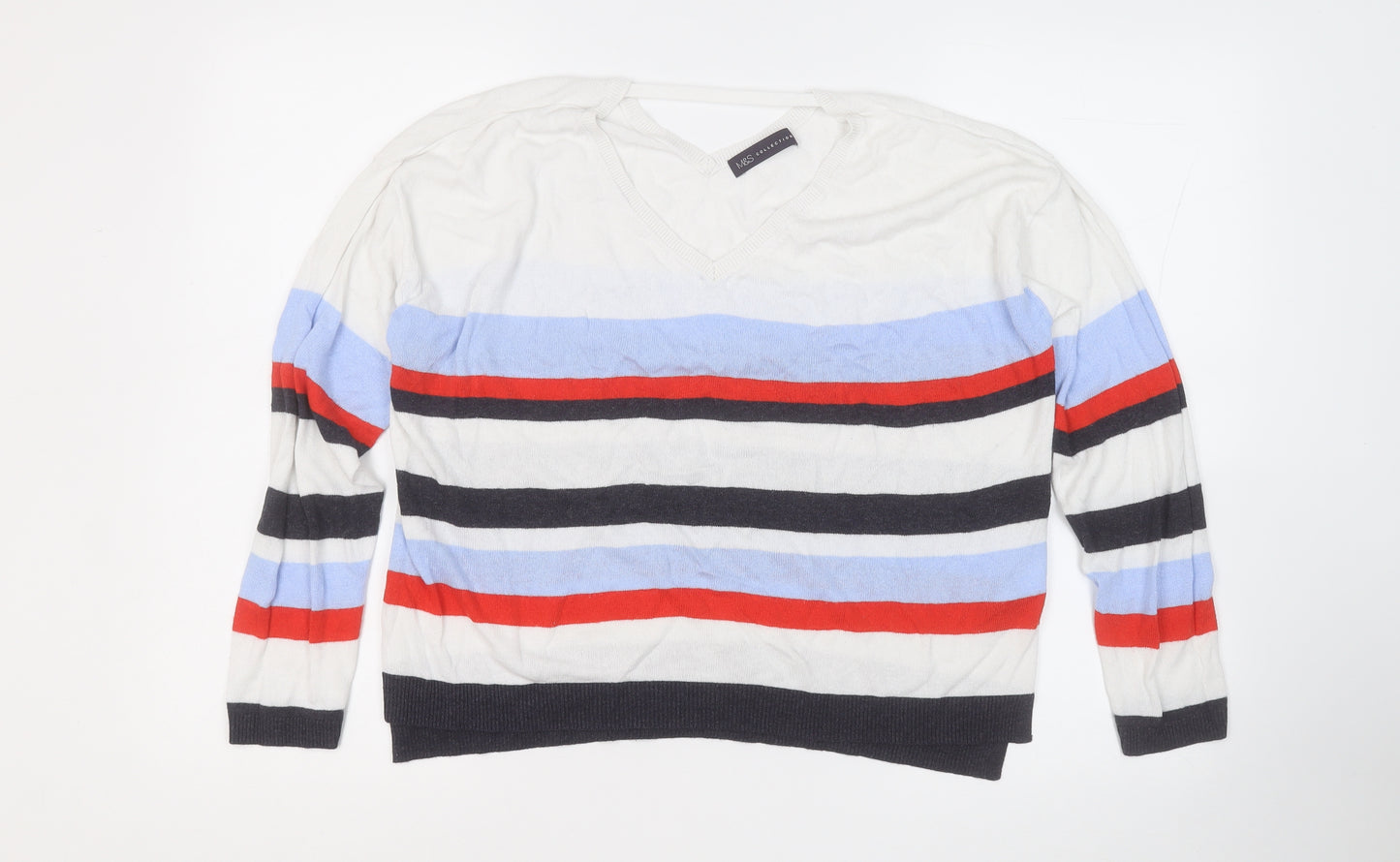 Marks and Spencer Womens Multicoloured Round Neck Striped Viscose Pullover Jumper Size 14
