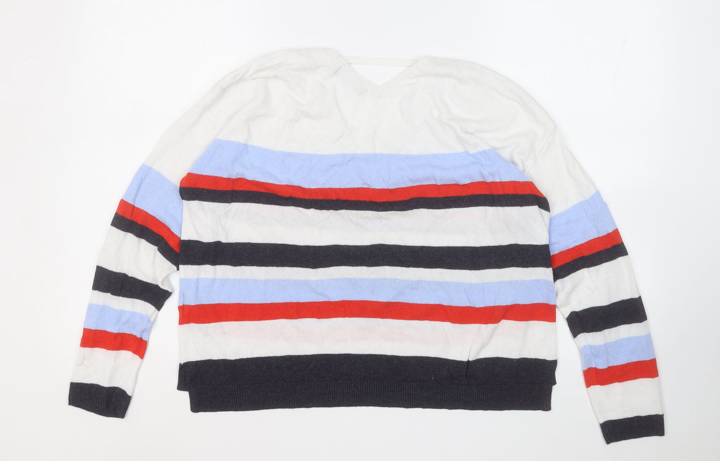 Marks and Spencer Womens Multicoloured Round Neck Striped Viscose Pullover Jumper Size 14