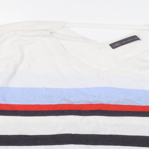 Marks and Spencer Womens Multicoloured Round Neck Striped Viscose Pullover Jumper Size 14