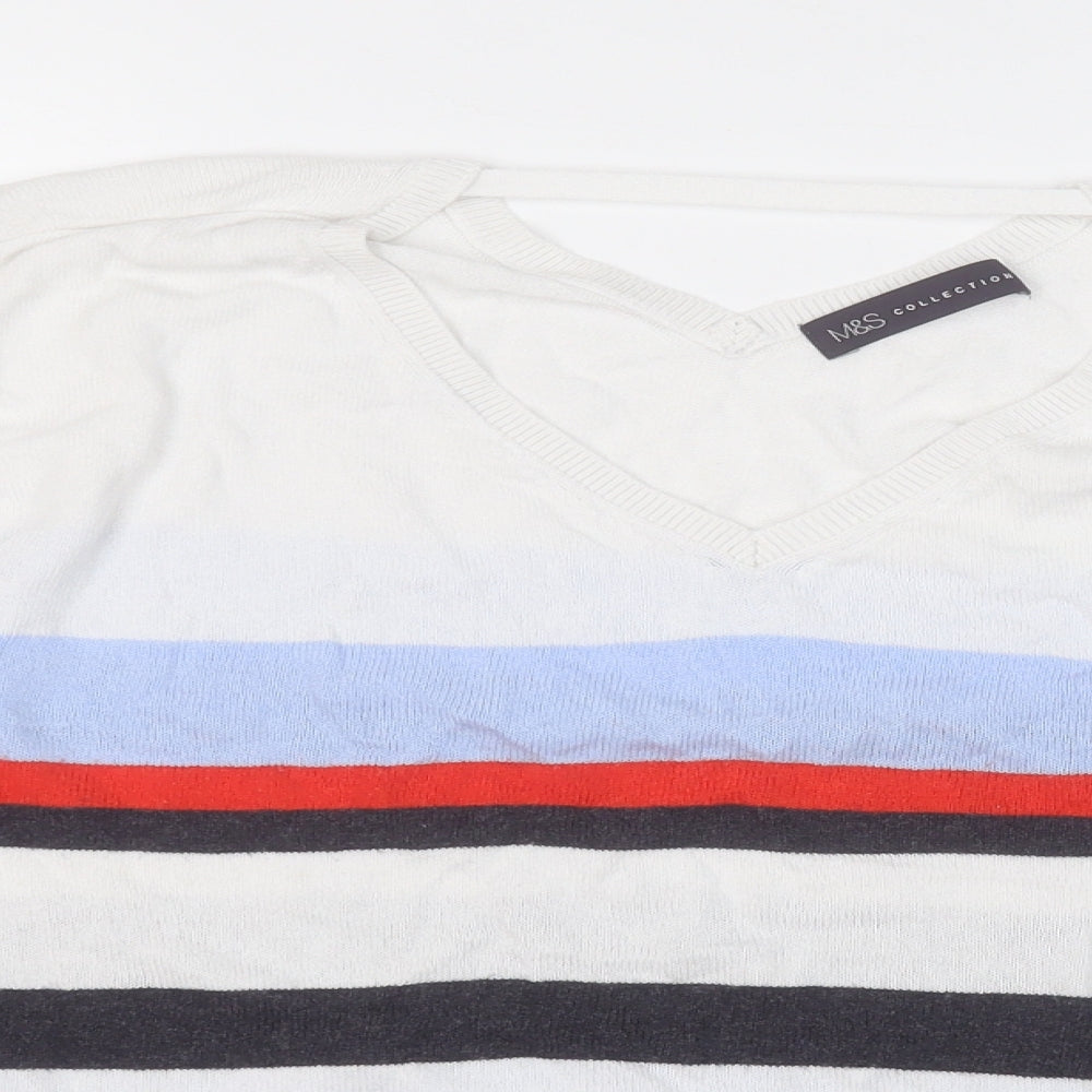 Marks and Spencer Womens Multicoloured Round Neck Striped Viscose Pullover Jumper Size 14