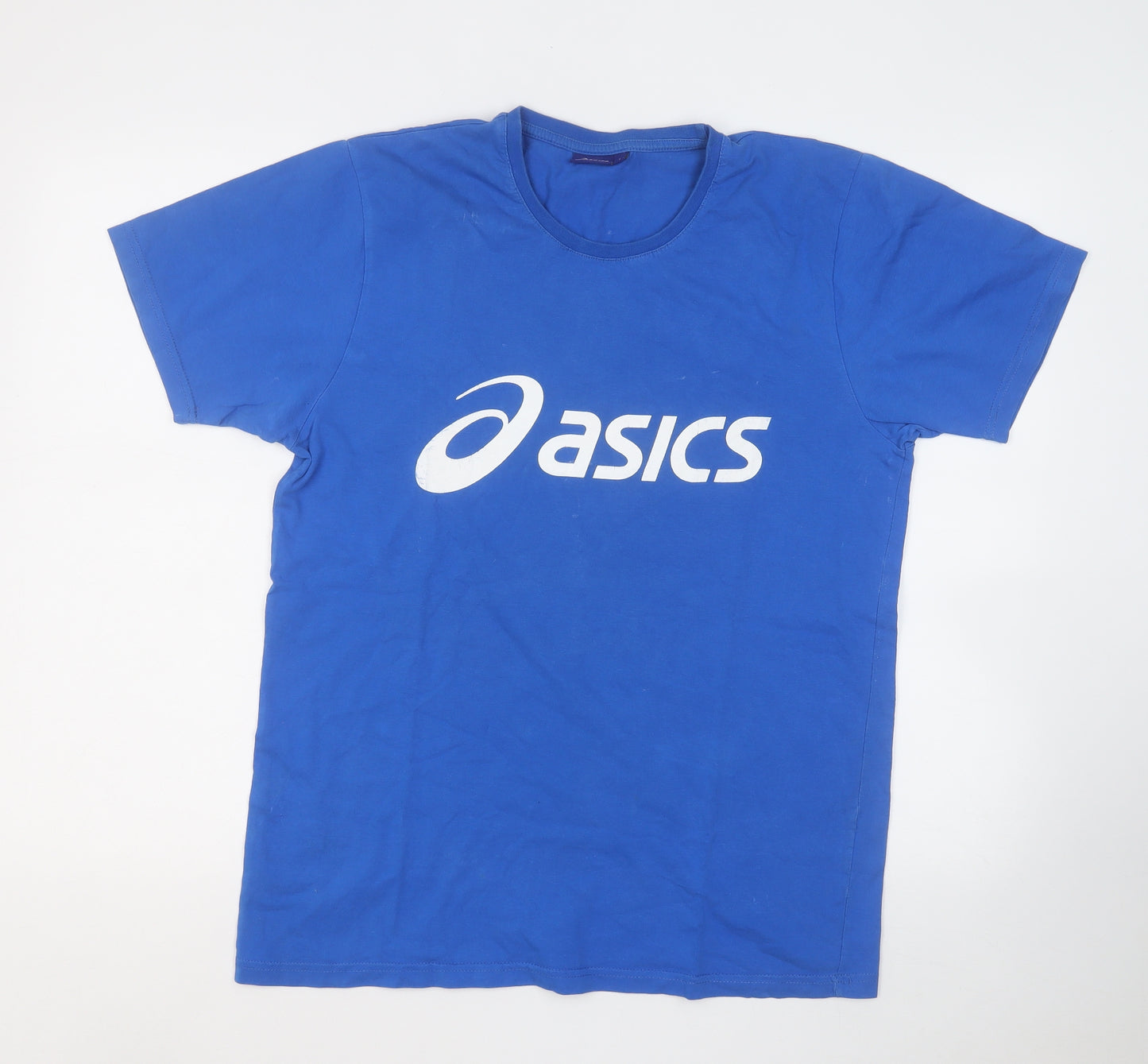 ASICS Mens Blue  Cotton  T-Shirt Size L Round Neck