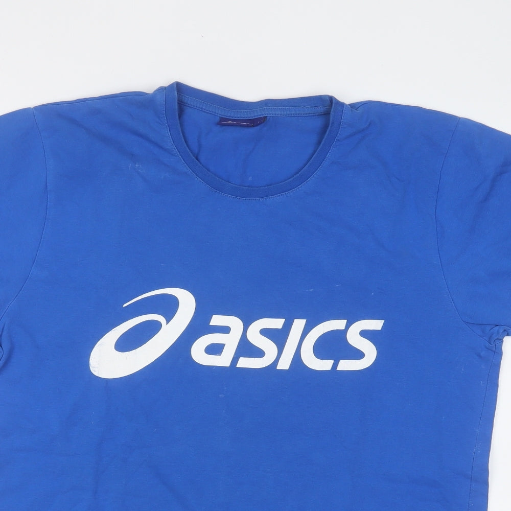 ASICS Mens Blue  Cotton  T-Shirt Size L Round Neck
