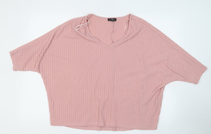 New Look Womens Pink Round Neck Polyester Pullover Jumper Size M