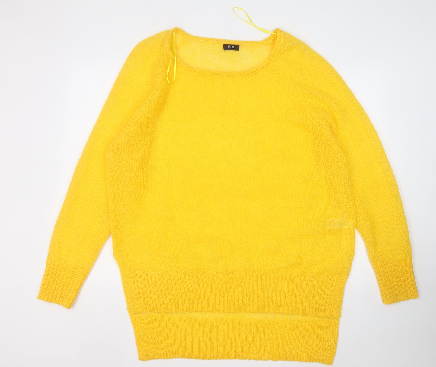 F&F Womens Yellow Round Neck  Acrylic Pullover Jumper Size 14