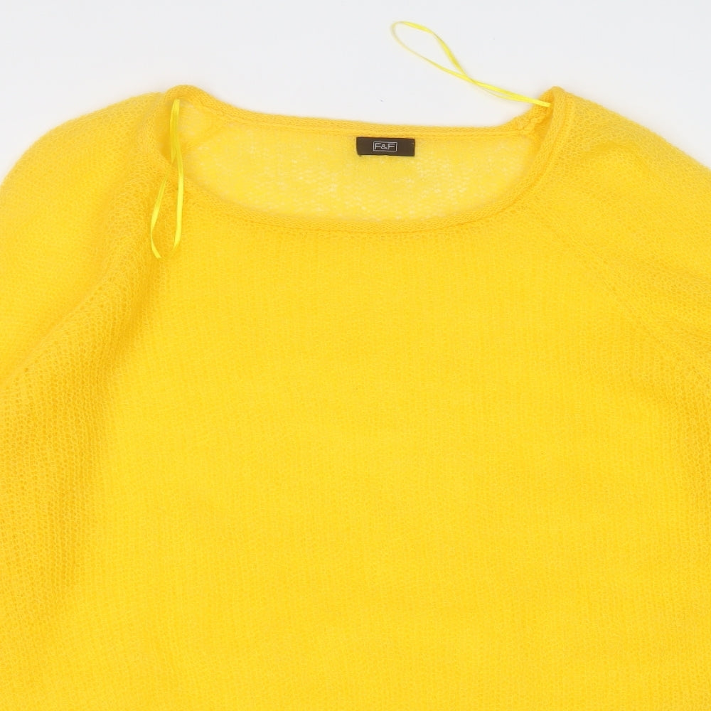 F&F Womens Yellow Round Neck  Acrylic Pullover Jumper Size 14