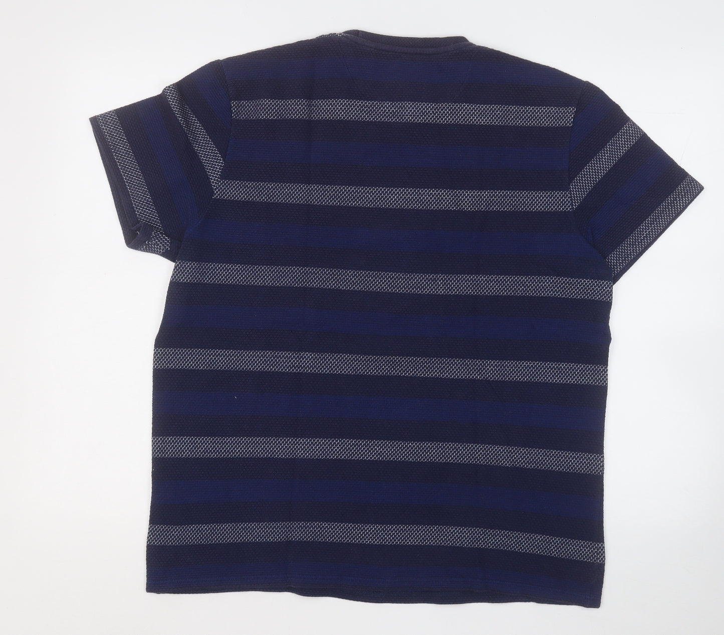 Racing Green Mens Blue Striped Cotton  T-Shirt Size L Round Neck